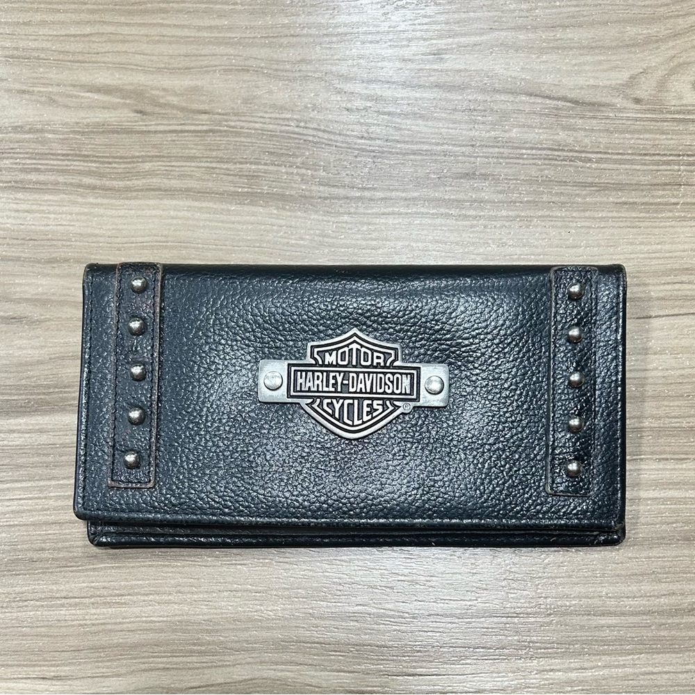 Harley-Davidson Black Studded Leather Wallet / Check book case